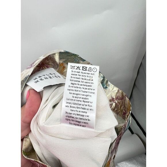 Hayley Menzies Shimmering Bonita Silk Jacquard Tailored Trousers Size Small - Picture 15 of 15